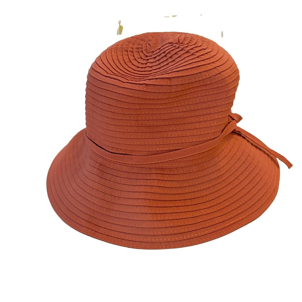World Market Orange Wide Brim Tie Floppy Summer Sun Hat Bucket Size O/S Bow Boho - Picture 2 of 5